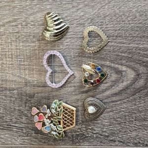 Lot of 6 Vintage Heart Brooches